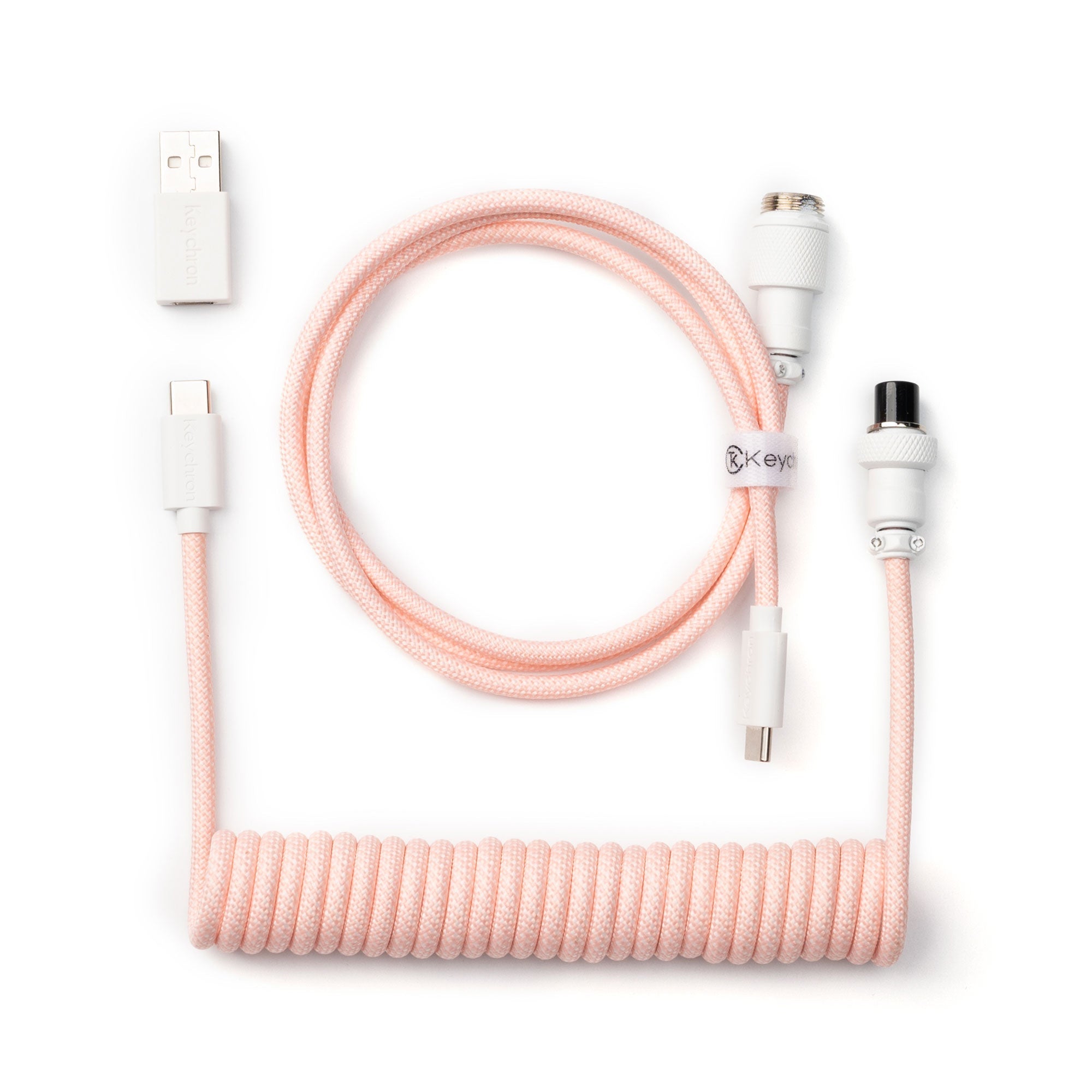 Keychron custom coiled aviator USB Type-C cable 8K version with straight connector for keyboards Light Pink color