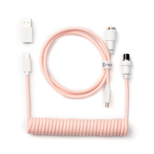 Keychron custom coiled aviator USB Type-C cable 8K version with straight connector for keyboards Light Pink color