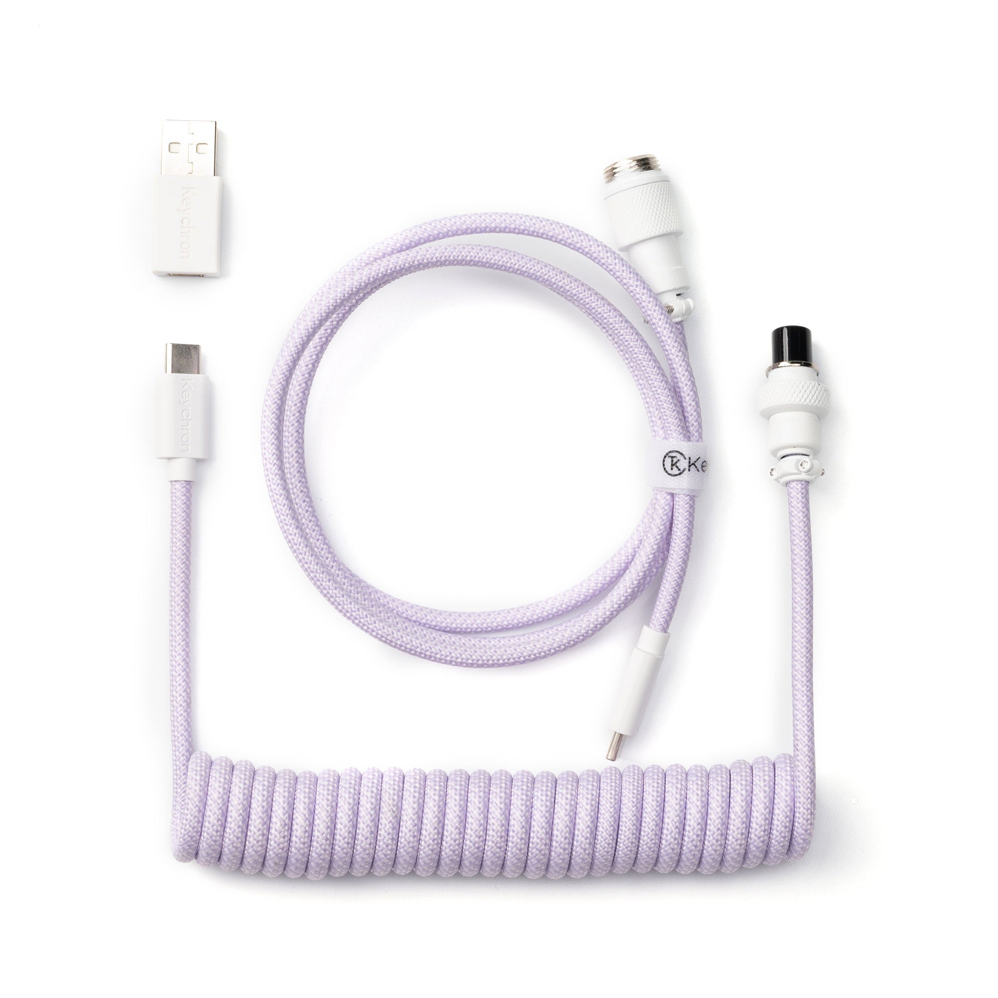 Keychron custom coiled aviator USB Type-C cable 8K version with straight connector for keyboards Light Purple color