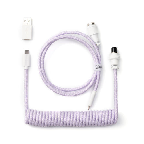 Keychron custom coiled aviator USB Type-C cable 8K version with straight connector for keyboards Light Purple color