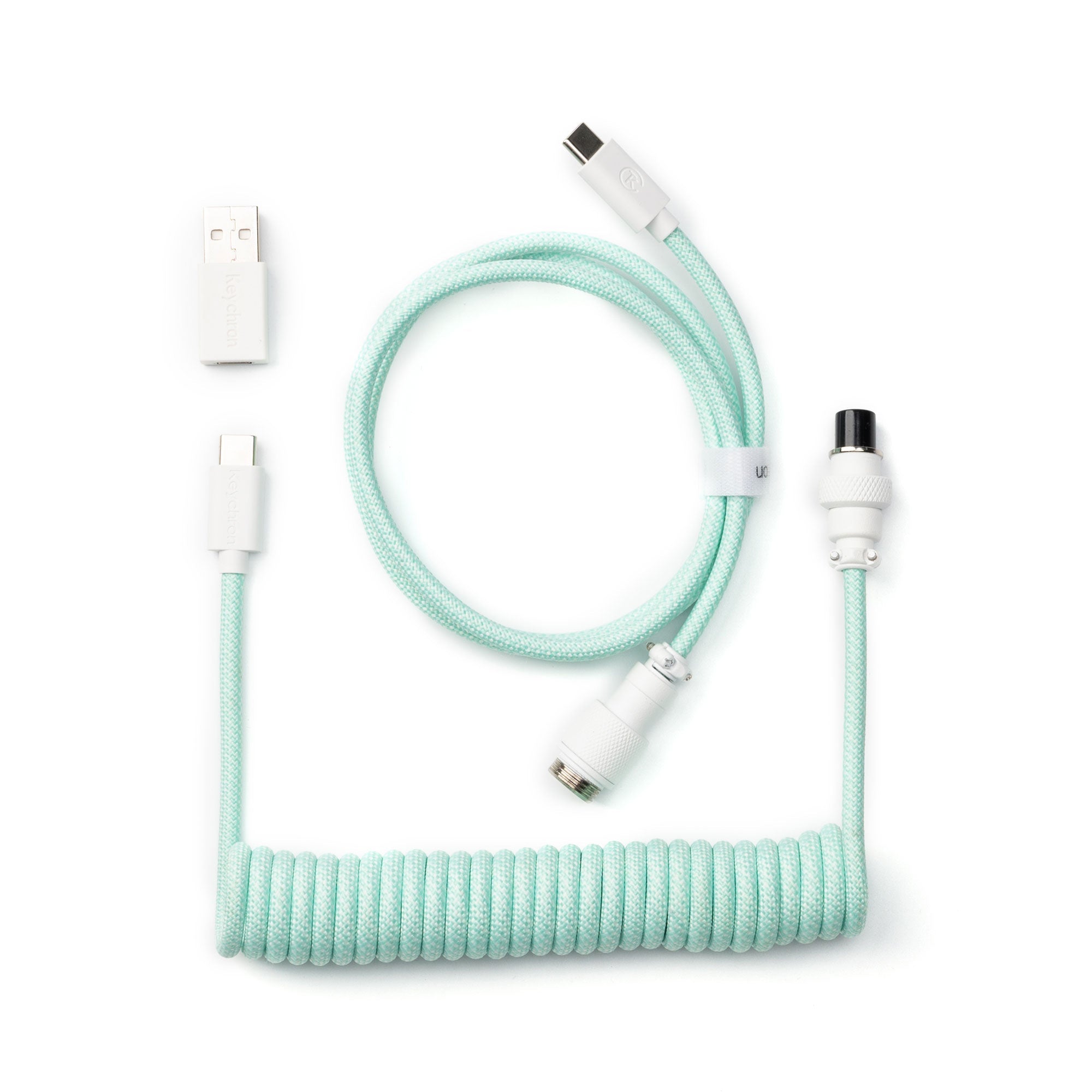 Keychron custom coiled aviator USB Type-C cable 8K version with straight connector for keyboards Mint color