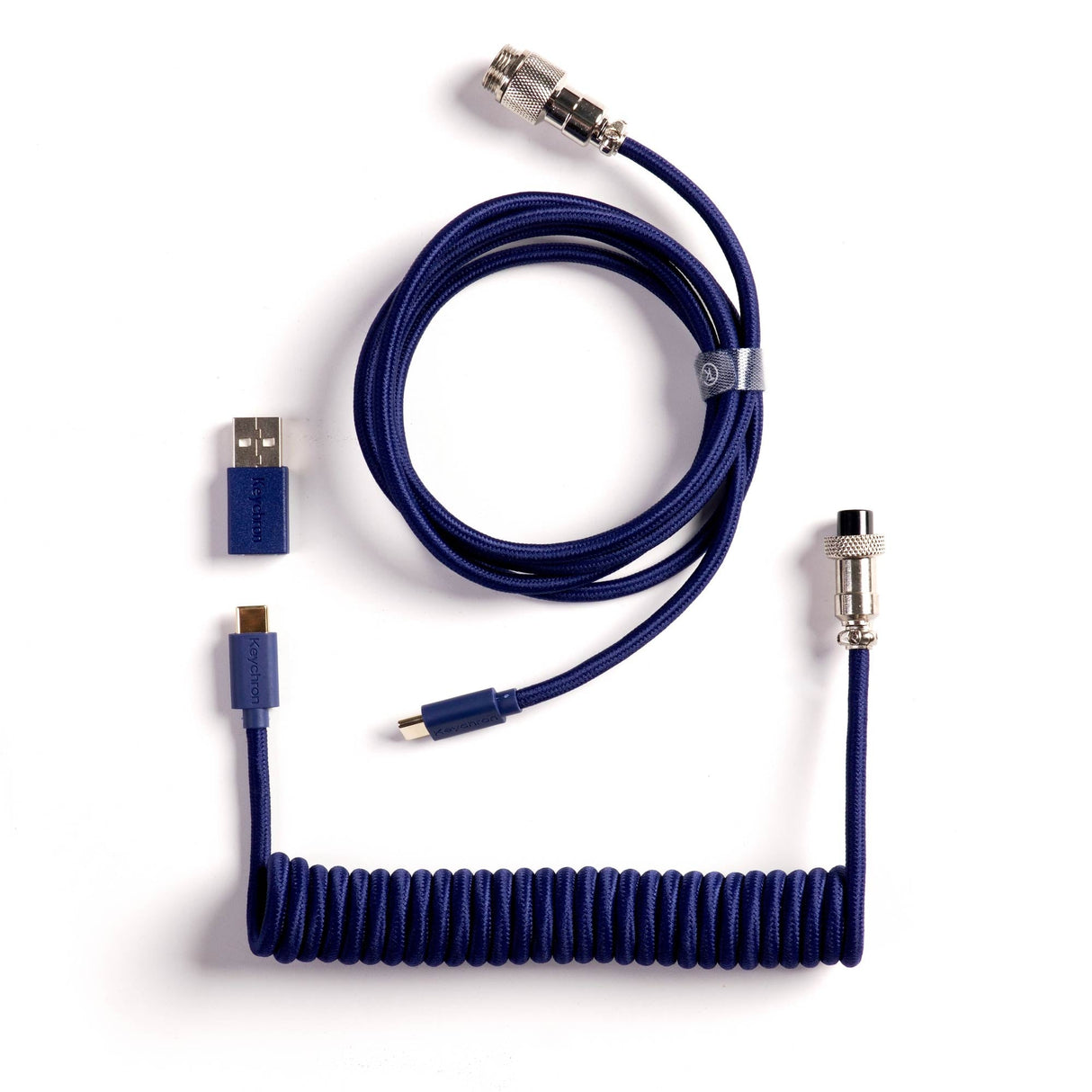 Keychron custom coiled aviator USB Type-C cable 8K version with straight connector for keyboards Blue color