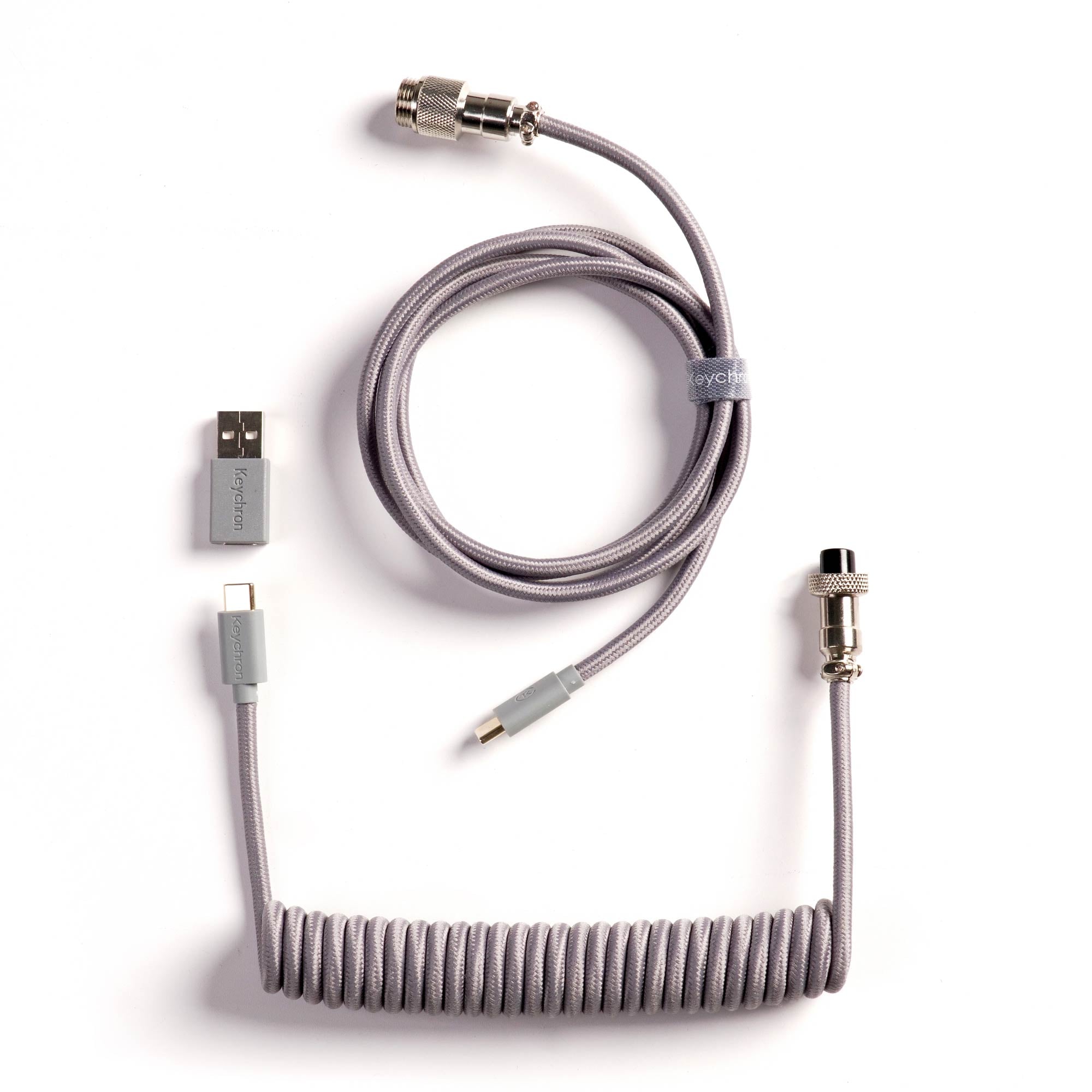 Keychron custom coiled aviator USB Type-C cable 8K version with straight connector for keyboards Gray color