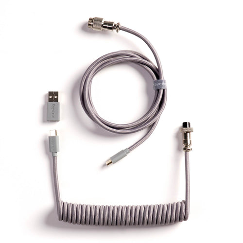 Keychron custom coiled aviator USB Type-C cable 8K version with straight connector for keyboards Gray color