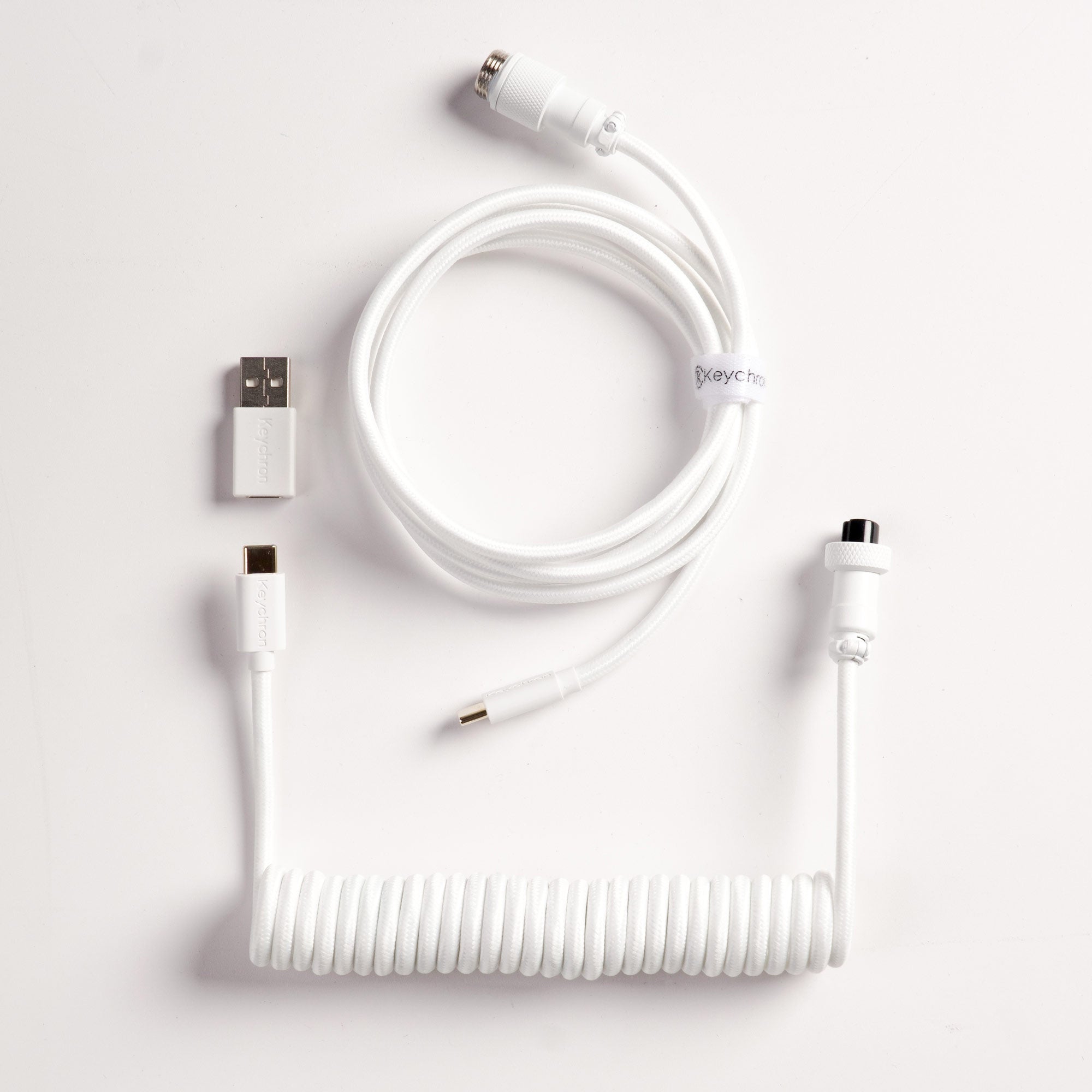 Keychron custom coiled aviator USB Type-C cable 8K version with straight connector for keyboards White color