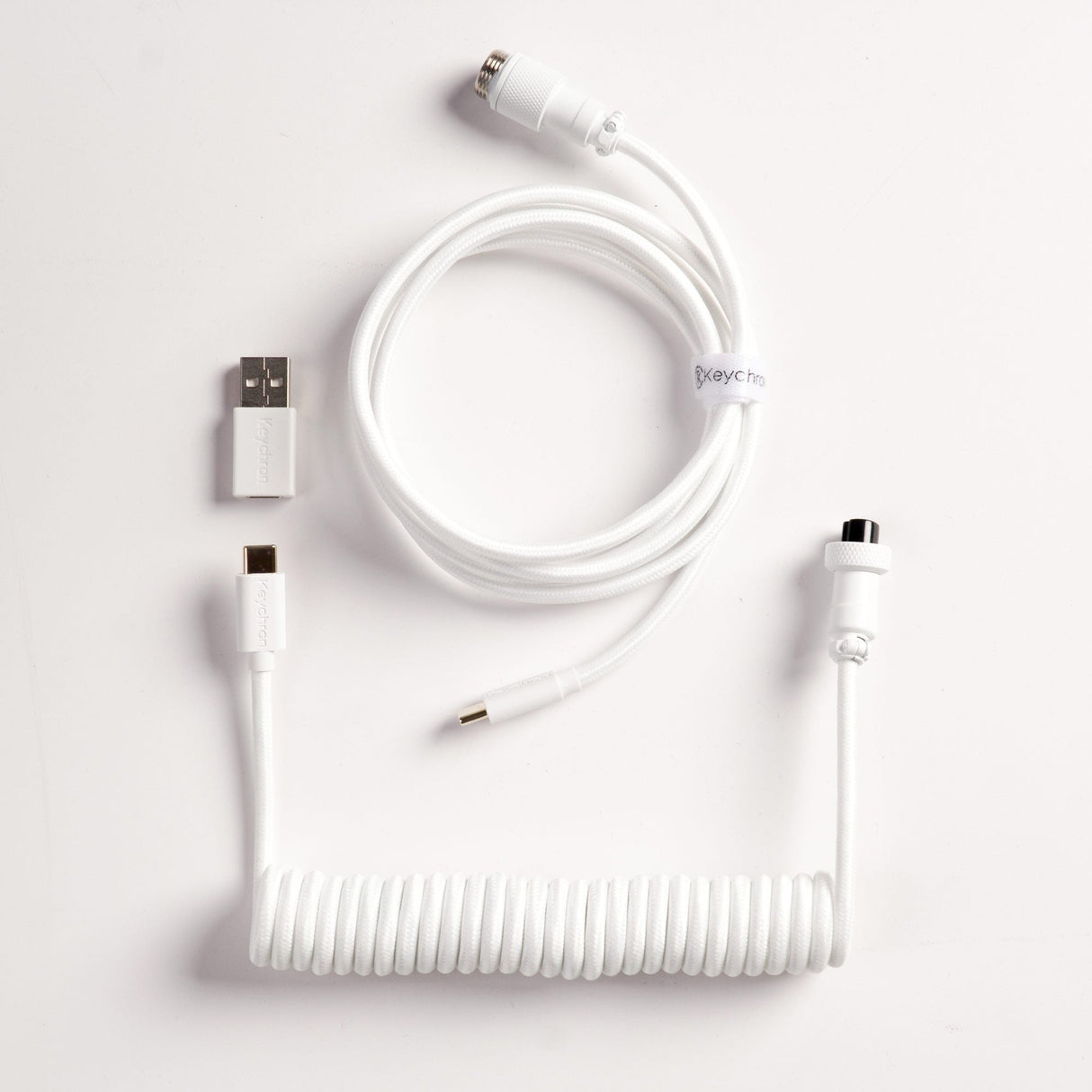 Keychron custom coiled aviator USB Type-C cable 8K version with straight connector for keyboards White color