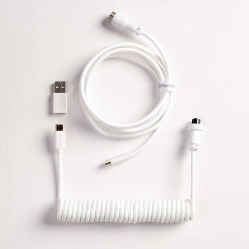 Keychron custom coiled aviator USB Type-C cable 8K version with straight connector for keyboards White color